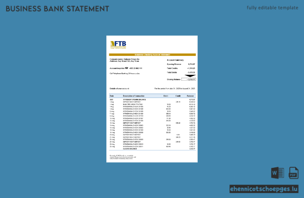 Beispielansicht eines Kontoauszugs der kambodschanischen Außenhandelsbank im Word- und PDF-Format